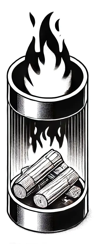 illustration of Biochar stove showing very high temperature that enable pyrolysis