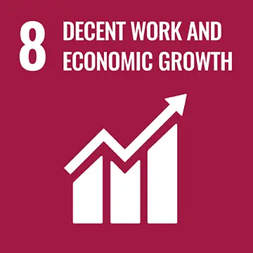 United Nation SDG logo Number eight: Decent work and economic growth