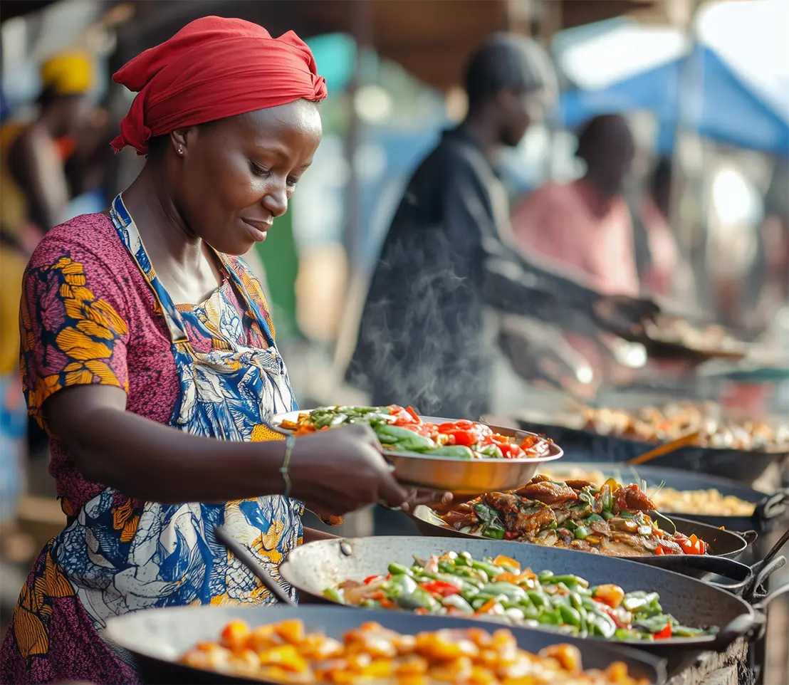 Kenyan Woman serving healthy food