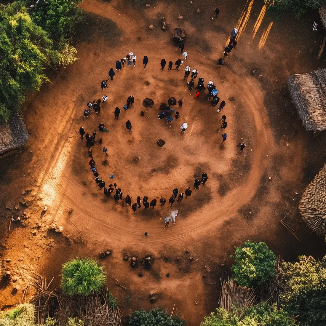 overhead view of a group of people meeting