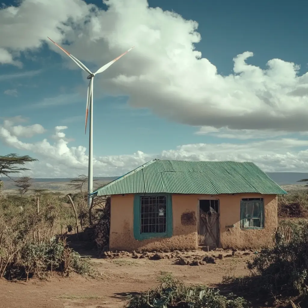 A wind turbine outside a house in Kenya